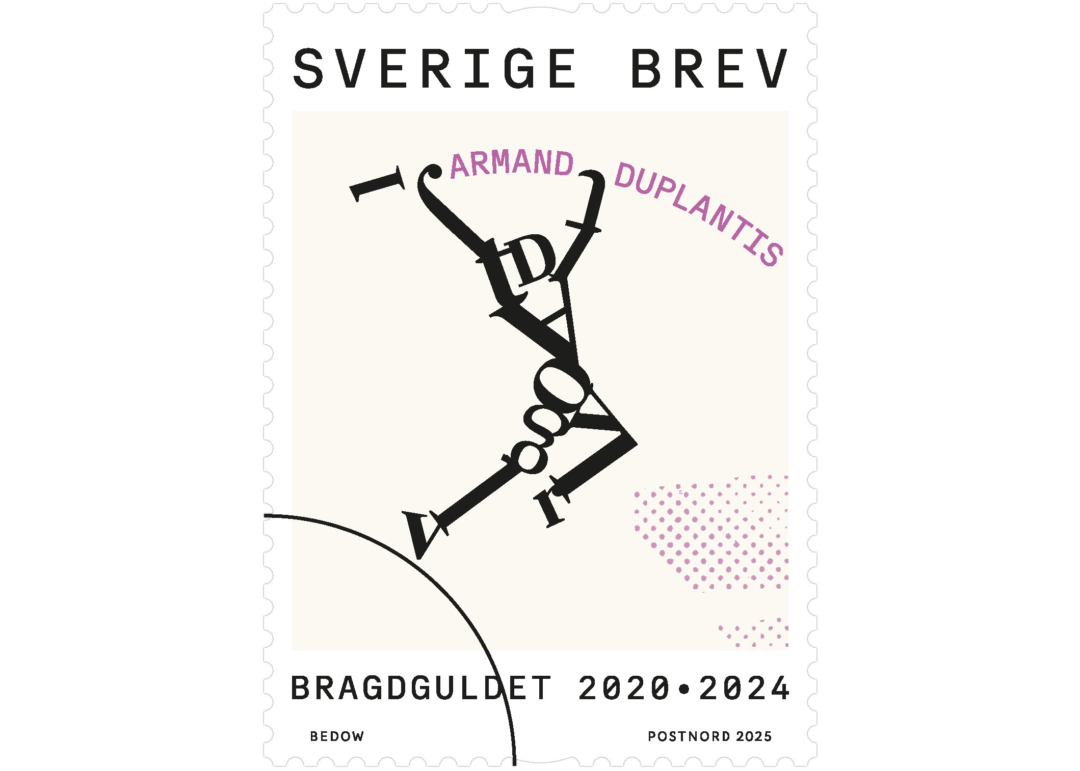 Rullfrimärke med fem motiv av Bragdmedaljsvinnande idrottare.